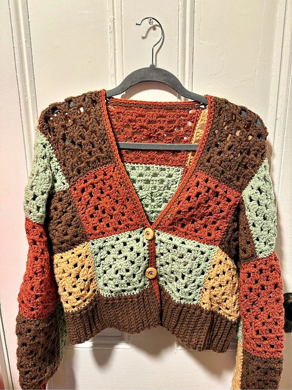 Color Block Cardigan in Brown & Orange Like New